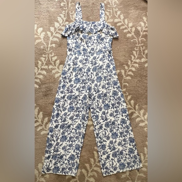 LOFT Trellis Garden Floral Sleeveless Wide Leg Jumpsuit size 0 - Picture 10 of 17